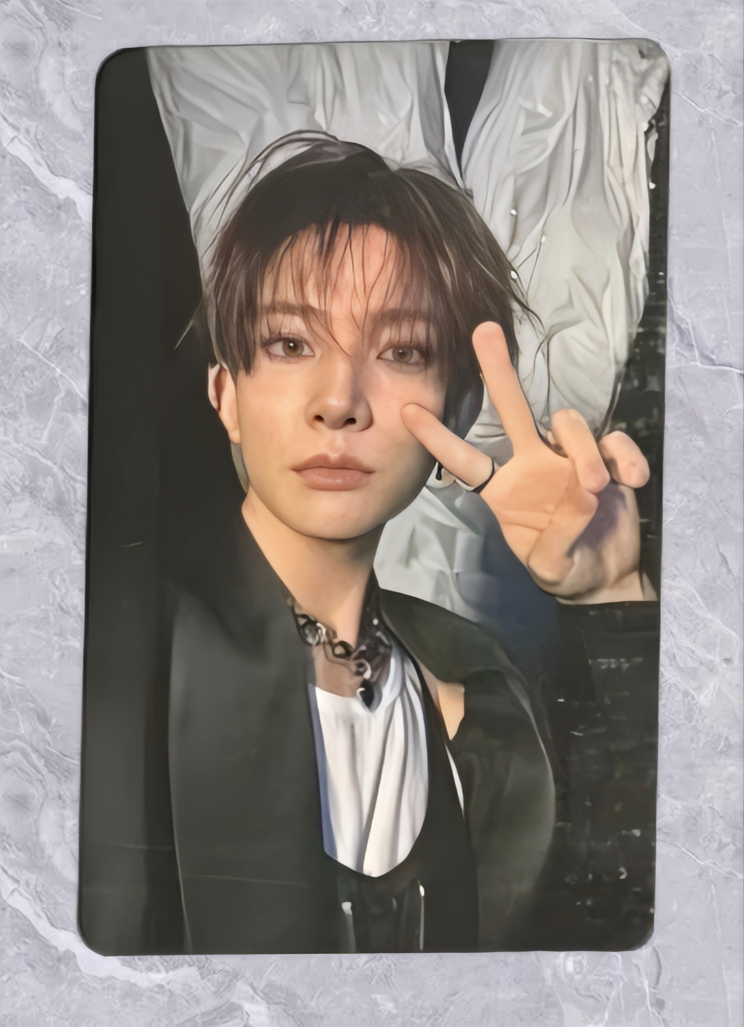 Front view of enhypen Heeseung Untold Romance Music Art Lucky Draw Pob Photocard photocard