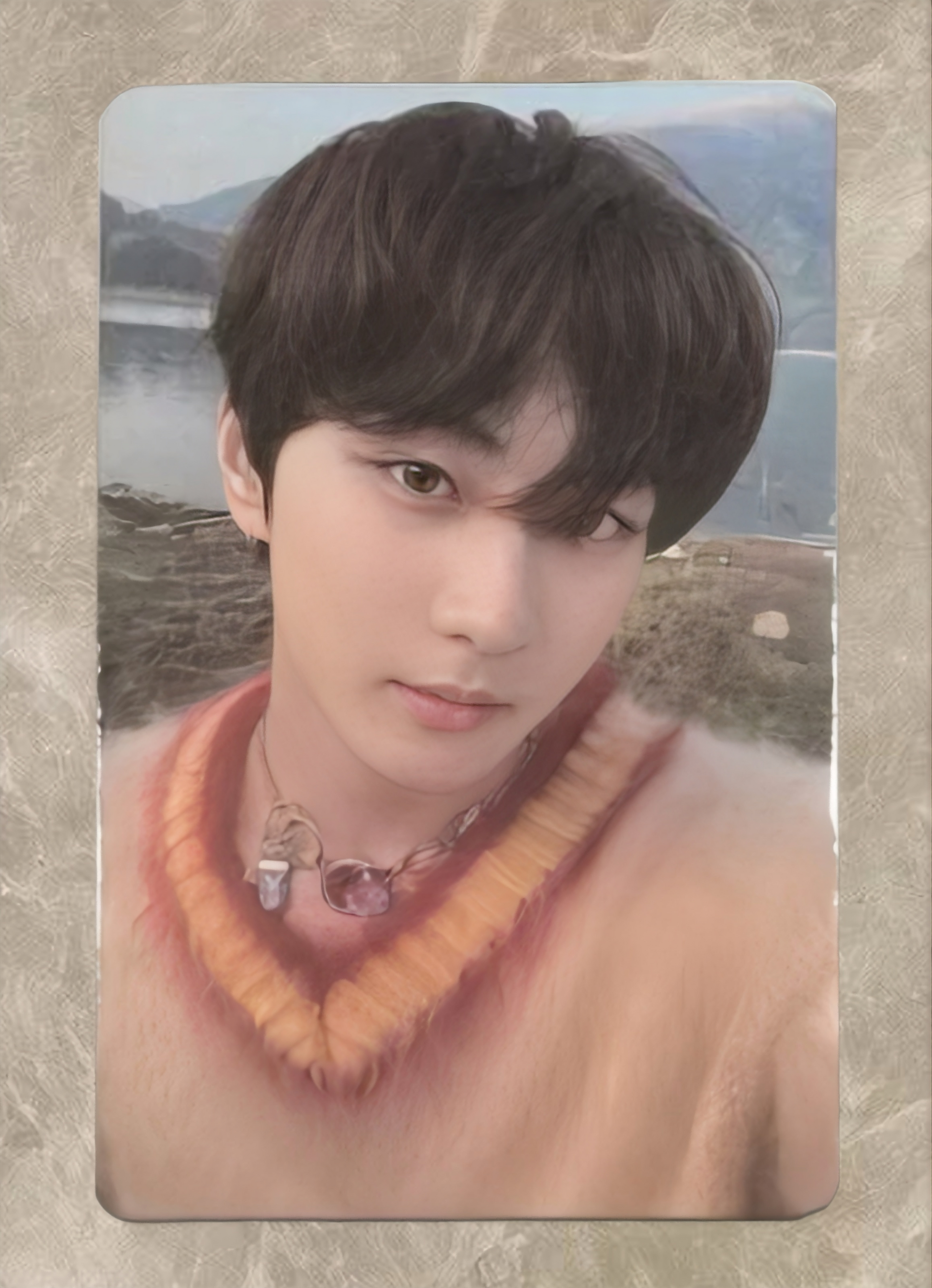 Front view of enhypen Jungwon Orange Blood Yzy Yizhiyu 1.0 Pob Photocard photocard