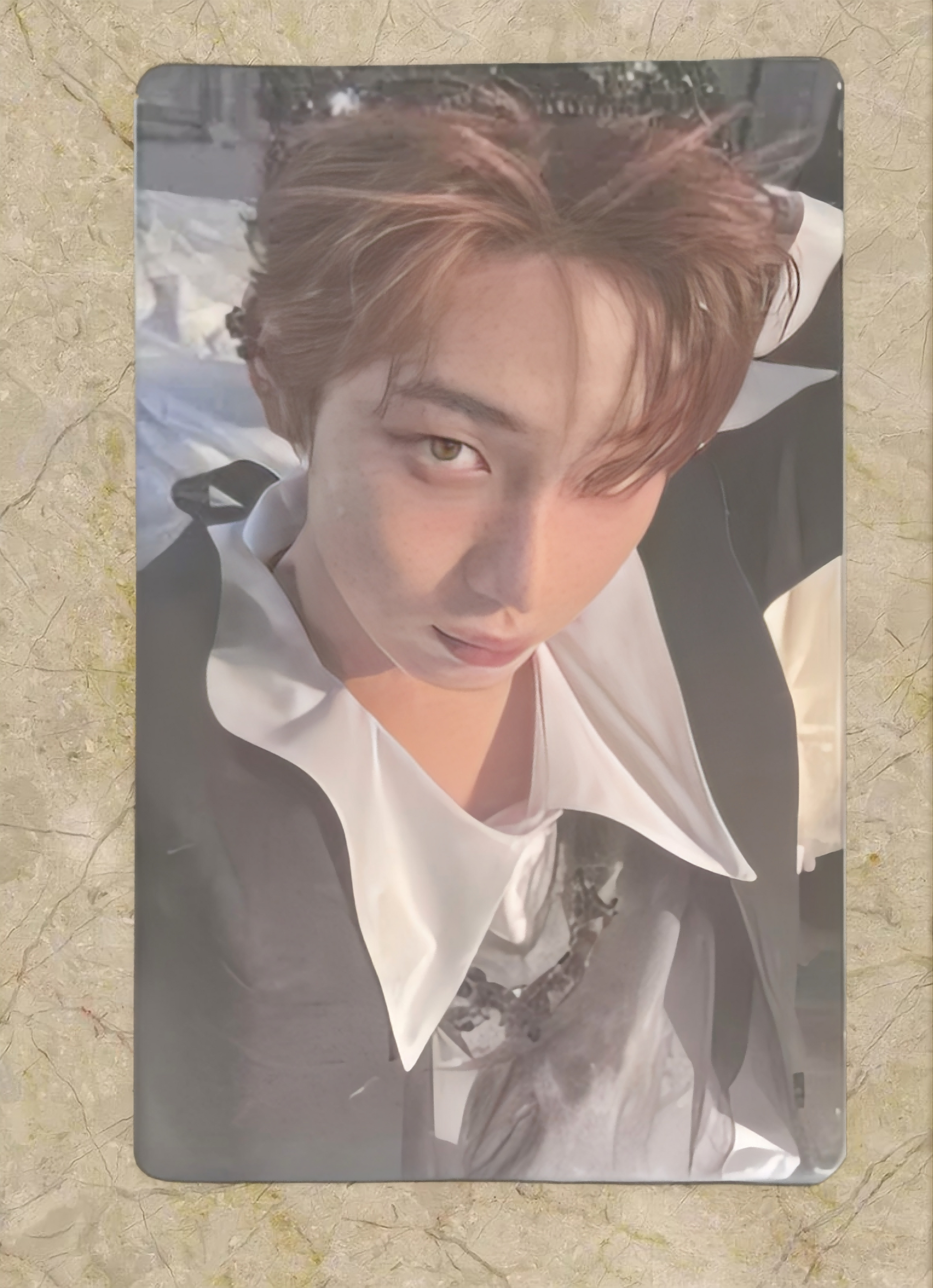 Front view of enhypen Sunoo Dark Blood Powerstation 2.0 Pob Photocard photocard