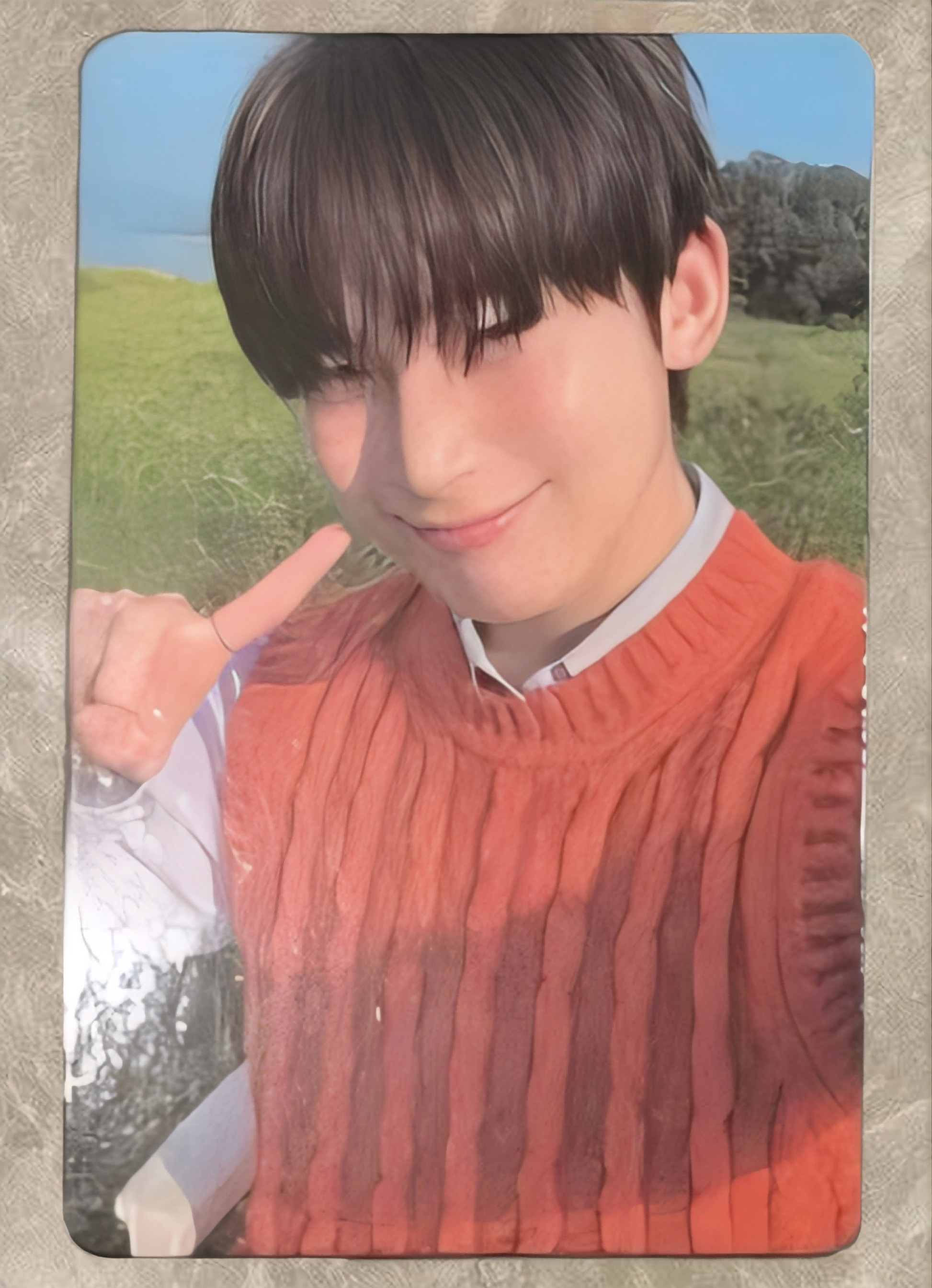 Front view of enhypen Sunoo Orange Blood Yzy Yizhiyu 1.0 Pob Photocard photocard